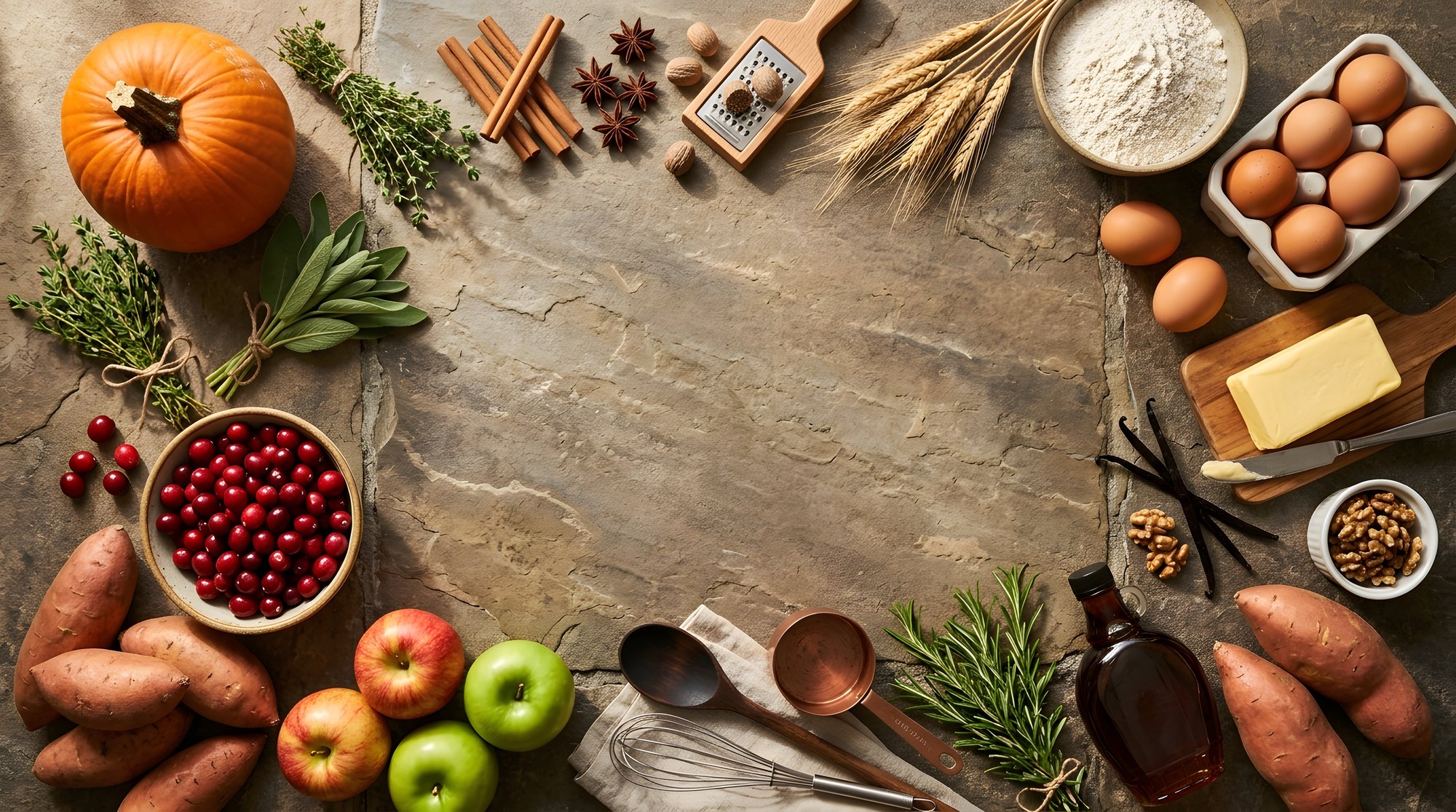 Ingredienti selezionati dispiegati su tavolo di legno